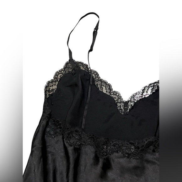 Victoria’s Secret black satin chemise or mini slip dress with lace trim Y2K - Picture 6 of 10
